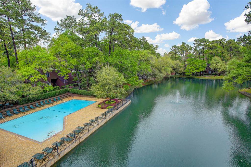 Aerial view of the pool and lake