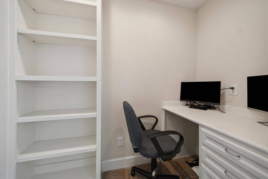 This study nook is located on the first floor.  With plenty of storage and away from distractions.