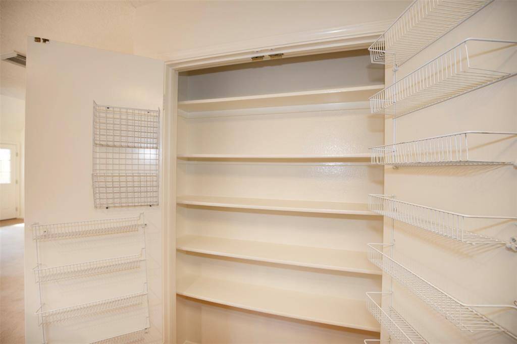 Large pantry with a spice rack on each door.