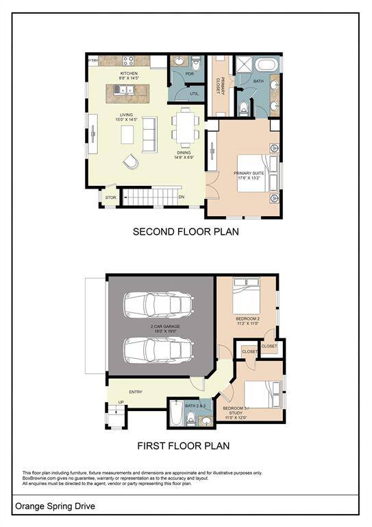 Floor Plan showcasing the Plan B unit at Laverne Park ll. A true penthouse feel with 2nd floor living and the primary bedroom up for added privacy and separation.