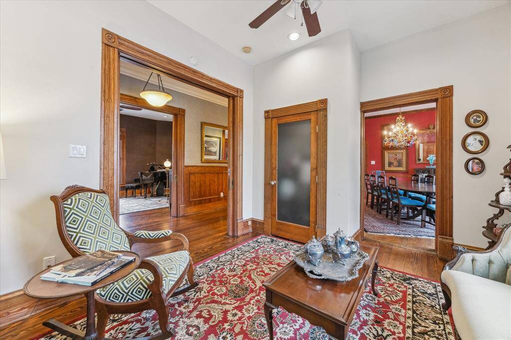 The parlor offers a coat closet
