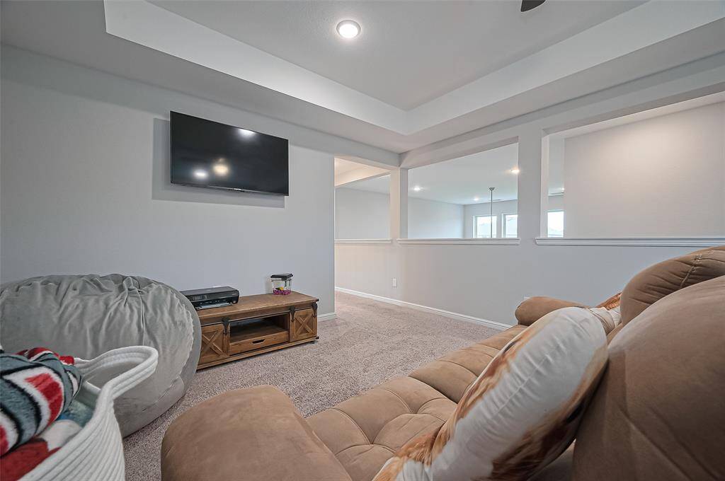 Tray ceilings in the game room along with electrical high on the wall for mounted TV (TV not included in sale).