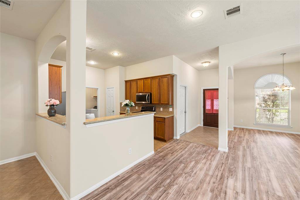 View of the open kitchen from the family room.