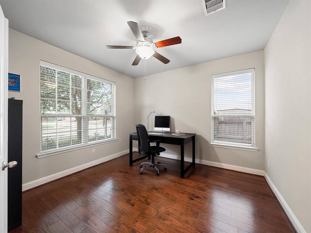 Upon entering, the home office will be on your left.