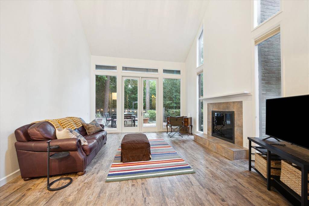 Glass, French doors lead to private back terrace