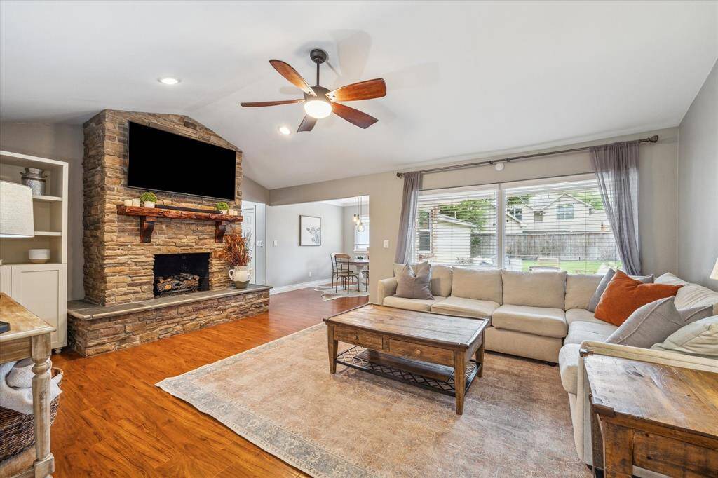 Higher ceilings in the family room with loads of natural light.