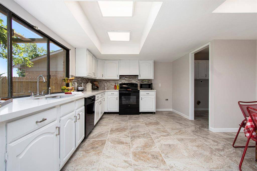 Kitchen Features New Countertops, Backsplash, Faucet, Painted Cabinets with and added Hardware