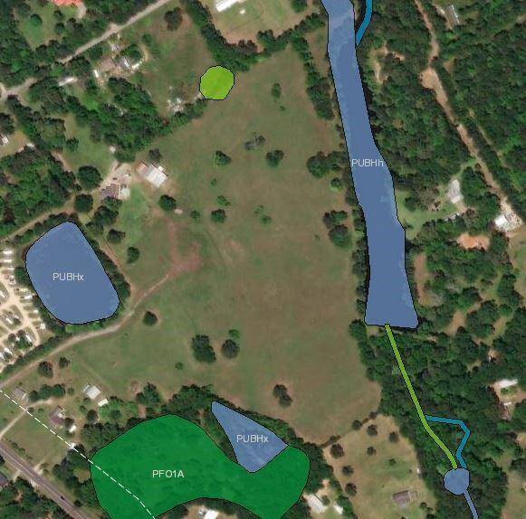 Shows wetlands in relation to property, no flood or wetlands on the property.
