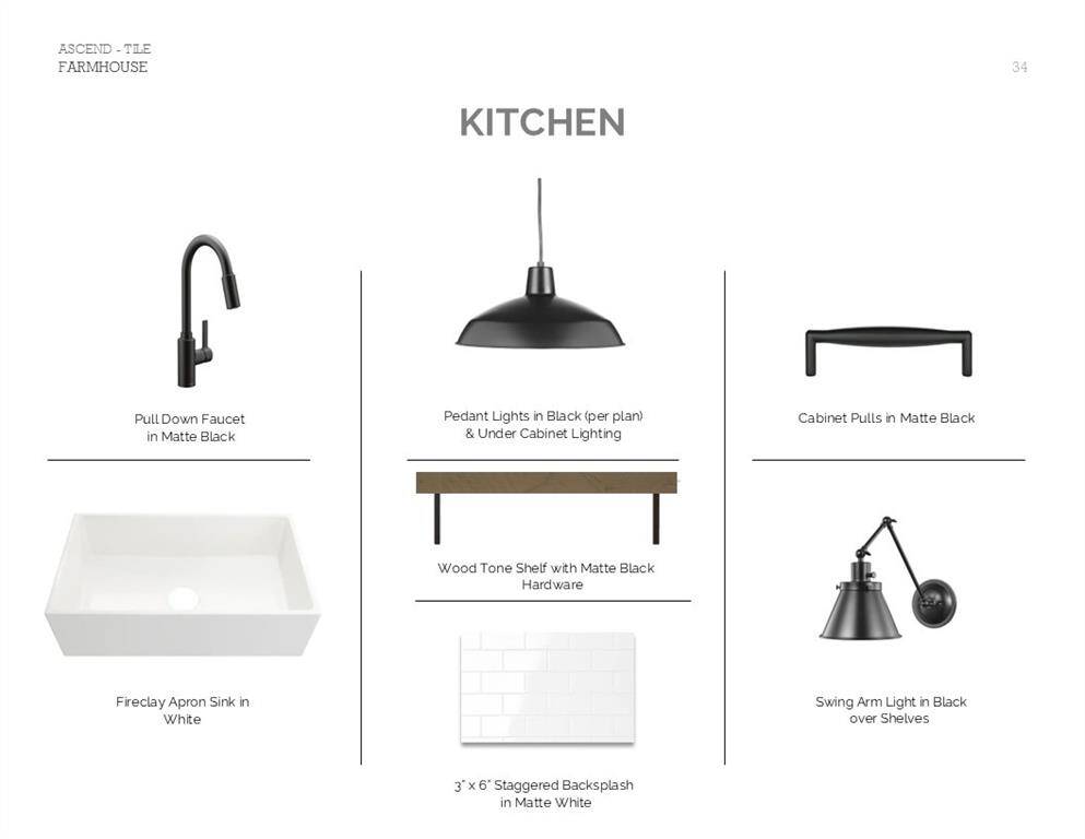 Farmhouse Look Palette 3: Kitchen Selection Sheet (*Artist rendering used for illustration purposes only.)
