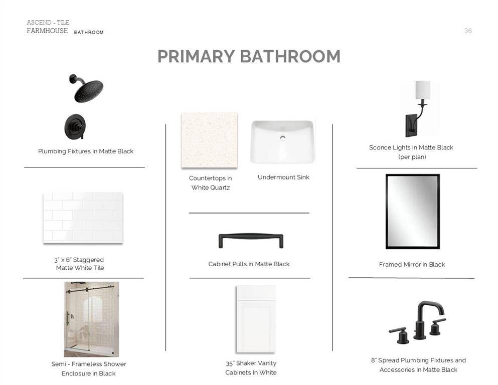 Farmhouse Look Palette 3: Primary Bathroom (*Artist rendering used for illustration purposes only.)