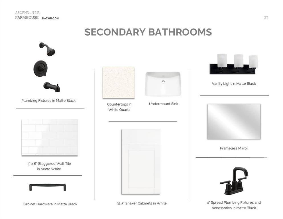 Farmhouse Look Palette 3: Secondary Bathrooms Selection Sheet (*Artist rendering used for illustration purposes only.)