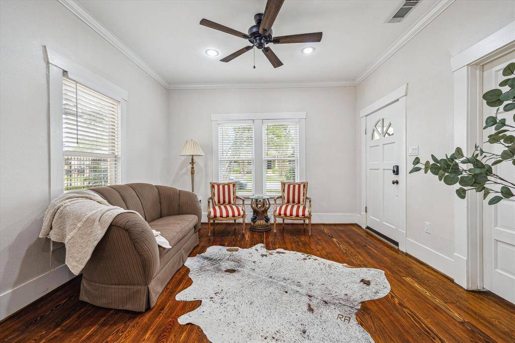 Original hardwood floors and new ceiling fans installed.