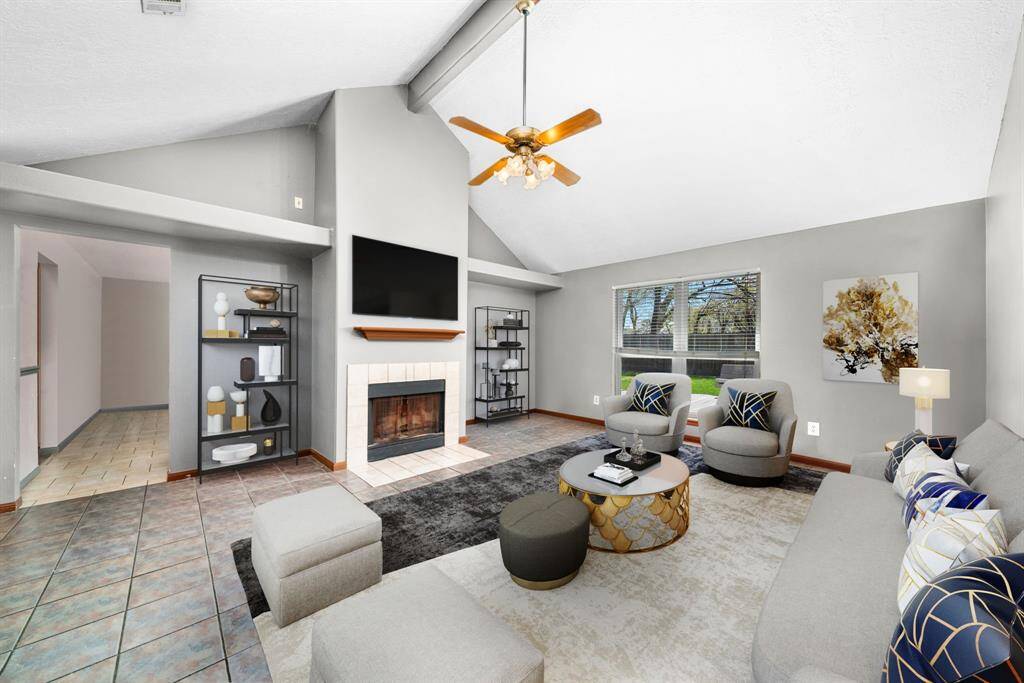 Virtually rendered image offering an example of the living room configuration.