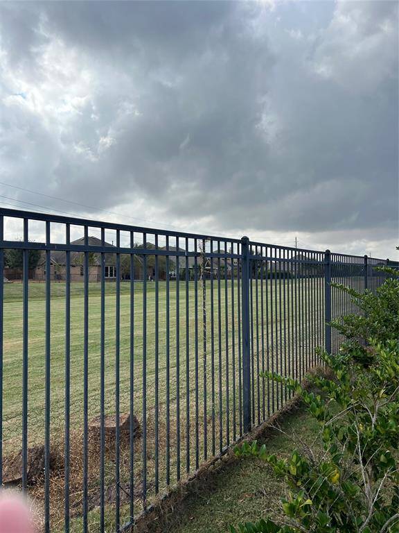 Rod Iron fence along the long bachyard.  Has a gate to this open area.