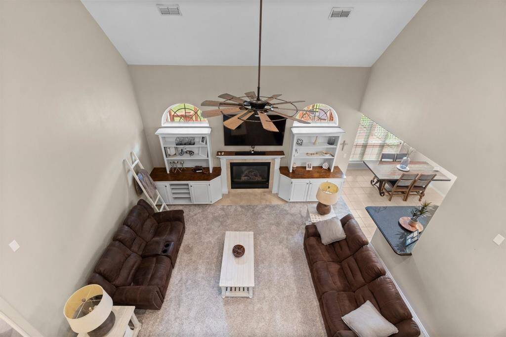 Overhead view of Living Room from top of stairs