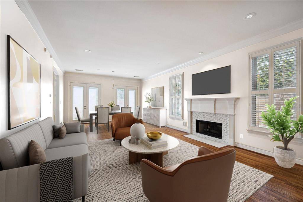 Virtually staged living/dining room.