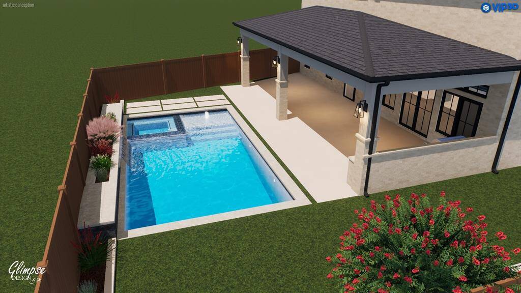 Virtually rendered - NOT TO SCALE. Example given for layout of pool and greenspace option.