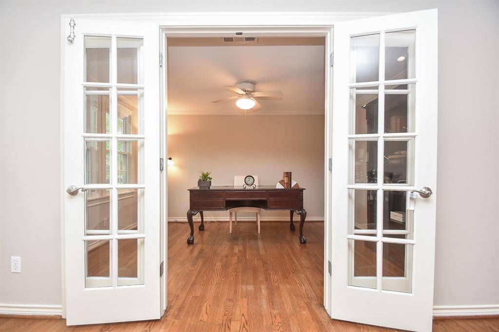 Enjoy privacy in the study with elegant French doors.