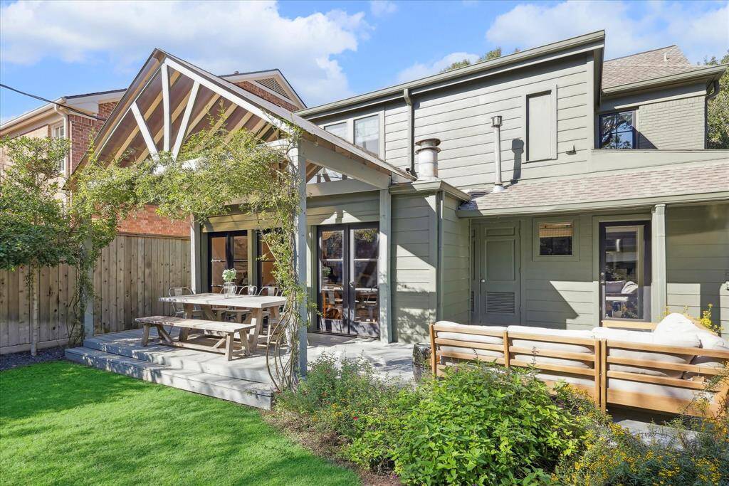 Outdoor dining and sitting area on backyard deck!