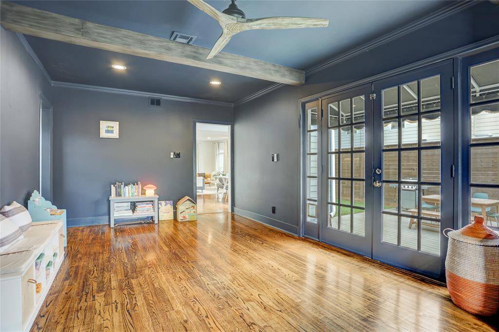 Another view fo the family room with french doors leading to the backyard.