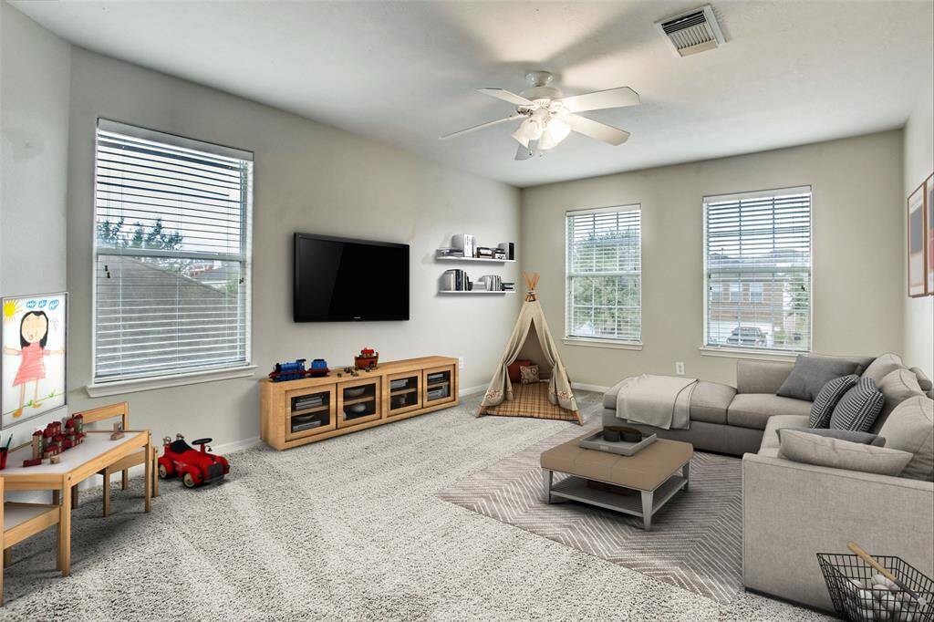 New Vinyl Plank Interlocking Floor on the Game Room  Staging. No matter your age, we just want to have fun at the end of the day (or all day and all night long) You can dedicated this space for playing games, relaxing, and entertaining guests.