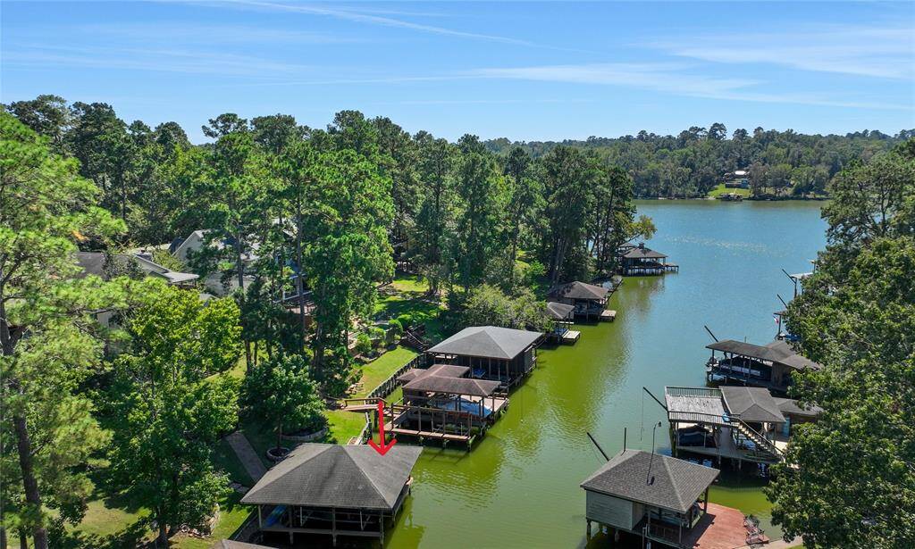 Stunning aerial view of a serene cove with direct access to the main lake.