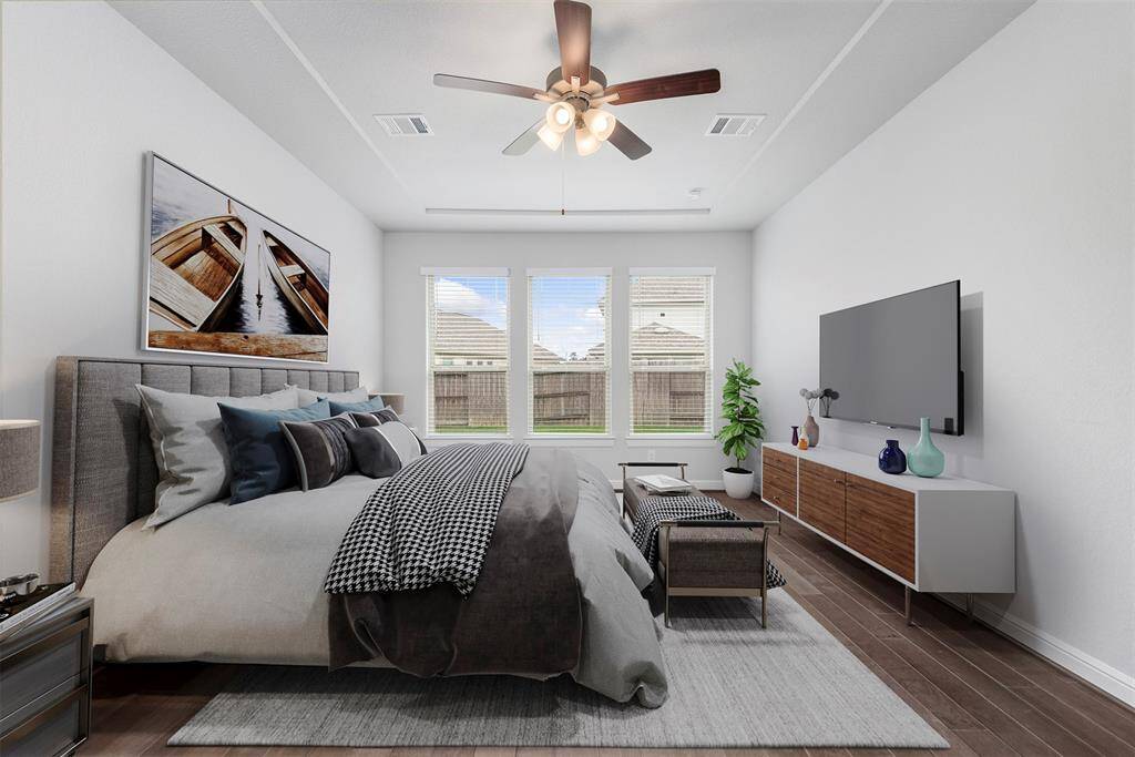 Primary bedroom. Virtually staged.