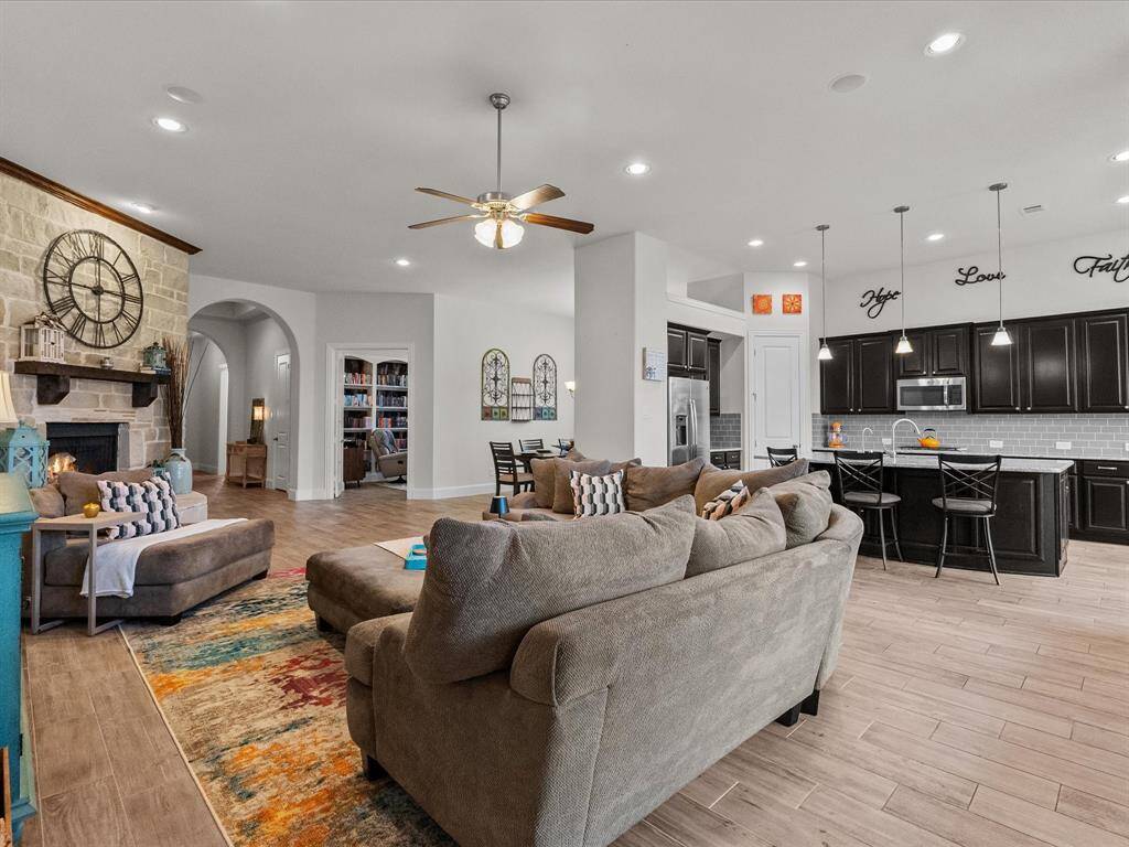 The interconnectedness of the main living area is on full display from the corner of the family room.