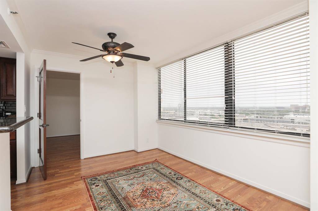 Host an amazing dinner party in this dining area overlooking the city.