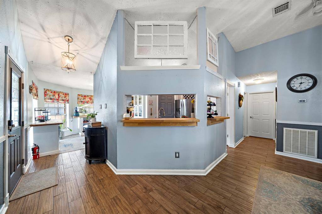 View of kitchen from dining area.