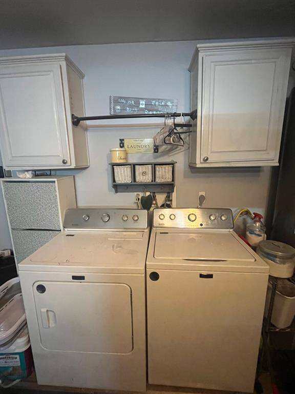 The utility room is in the garage. Maytag washer/dryer to remain with property