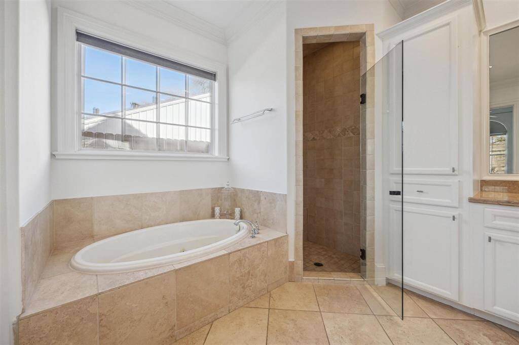 Large jetted tub with separate shower