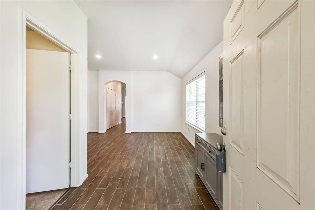 View from the front door into the den.