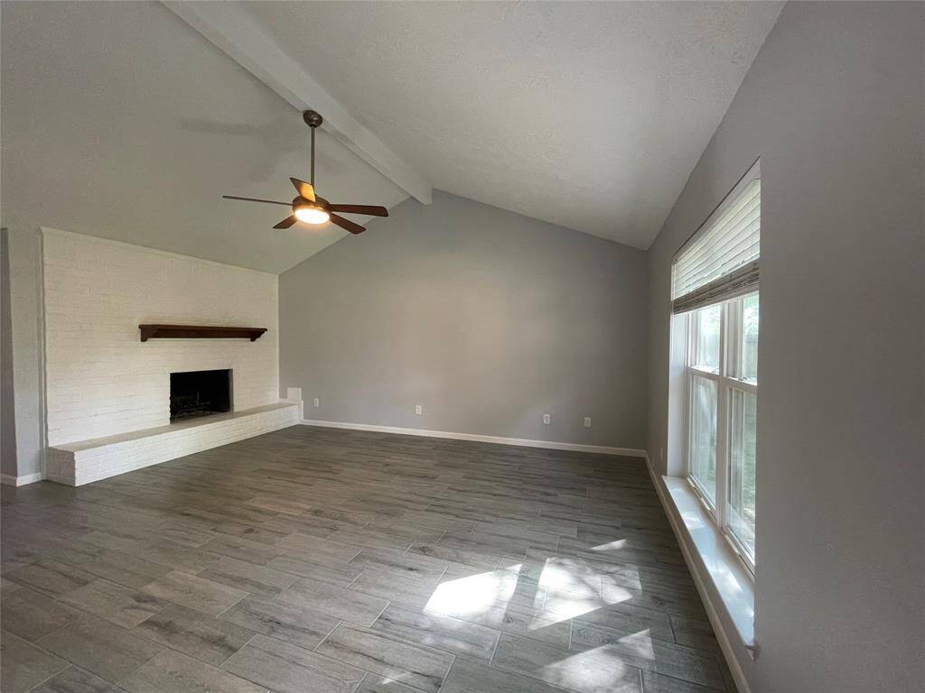 View of the family room from the dining/kitchen area