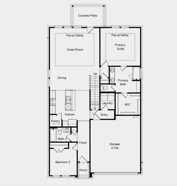 Structural options added include: slide in tub at primary bath, pop up ceiling at great room and primary suite.