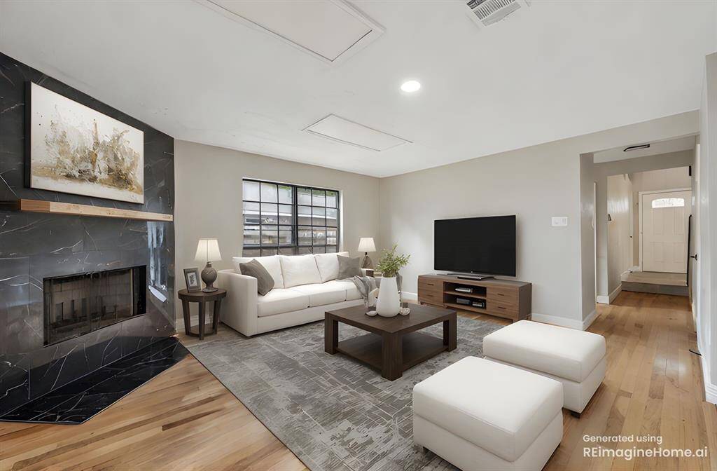 View of the family room virtually staged.