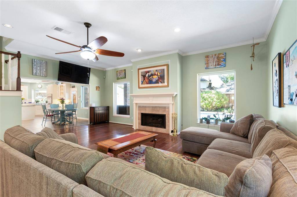 The family room is open to the kitchen.