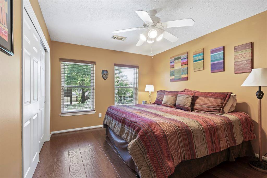 This bedroom is large enough for a king size bed.
