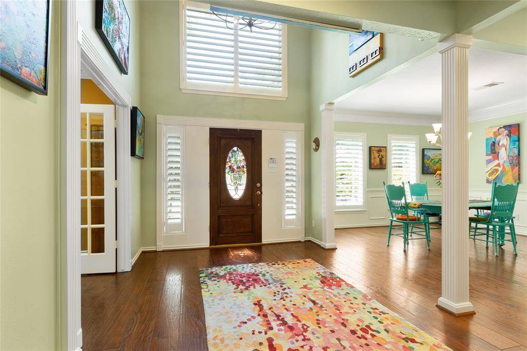 The dining room is to the right as you enter. It allows for flexibility if you have larger gatherings.