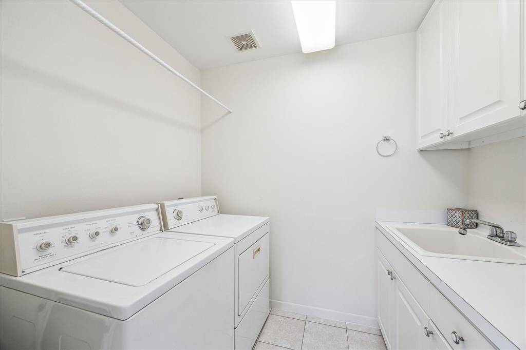 Large Utility Room has sink, drying bar and cabinets. Directly behind this space, and not shown,  is an area that would be perfect for built in lockers for back packs!