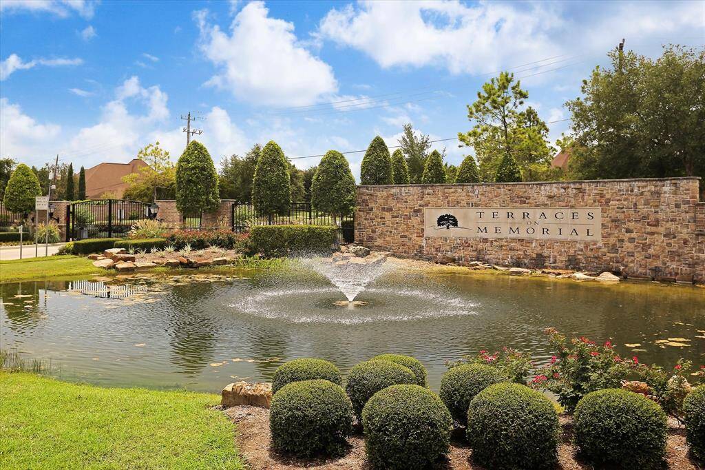 Terraces on Memorial pond water feature greets its visitors and residents at the entrance gate to the community.