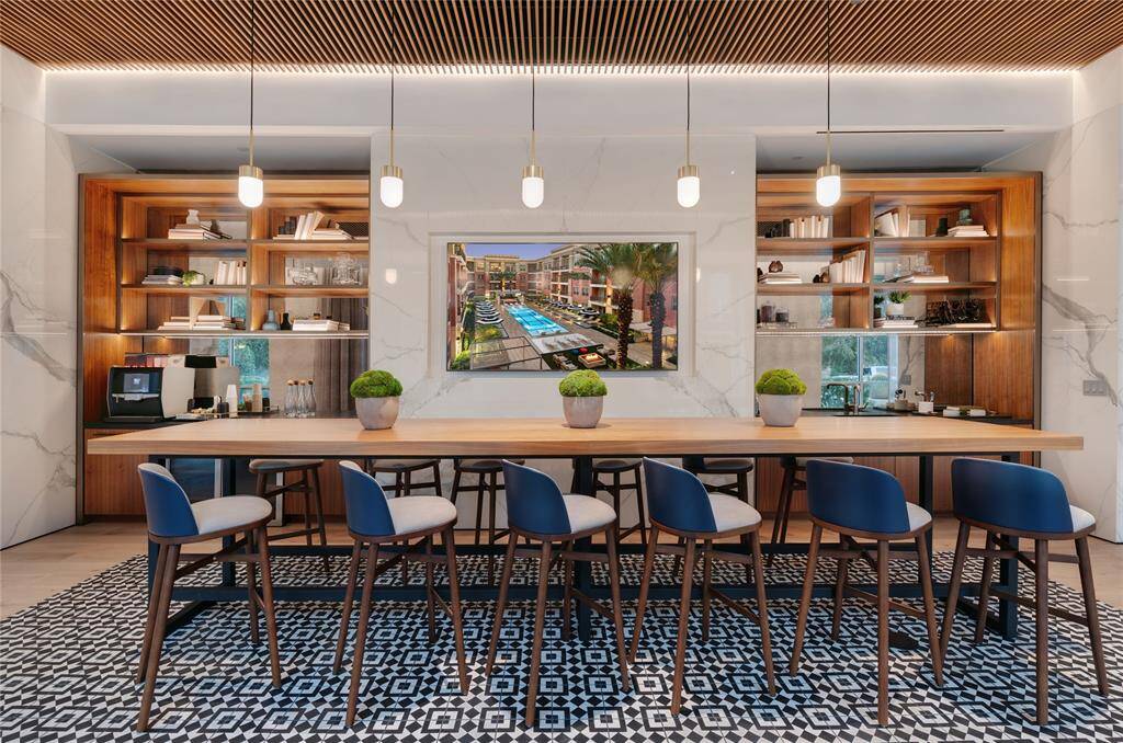 Just one extension of many of your living spaces is the coffee bar. All common areas have complimentary wifi including the media/movie room, Pet S’paw, multiple work areas and a business center. Catering kitchen with party room