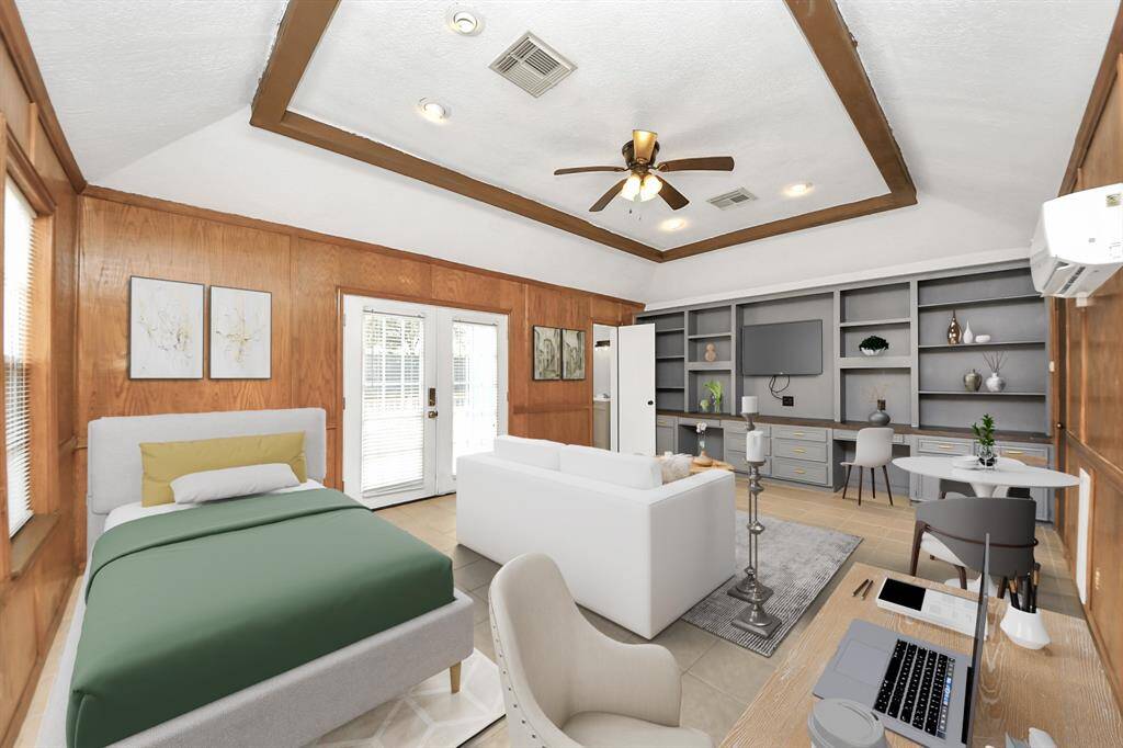 Private backyard showcasing the beautiful pool and guest suite which offers an additional 384 SF and a full bath.