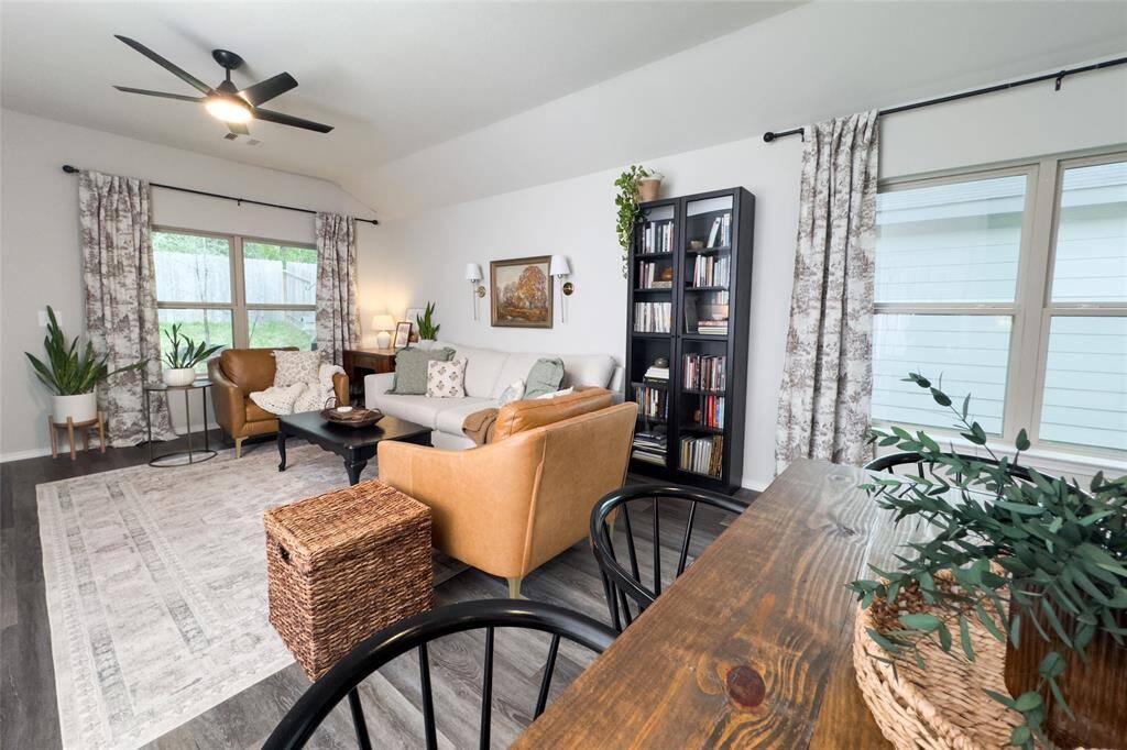 The kitchen area flows right into the dining and living room, making it perfect for entertaining guests.