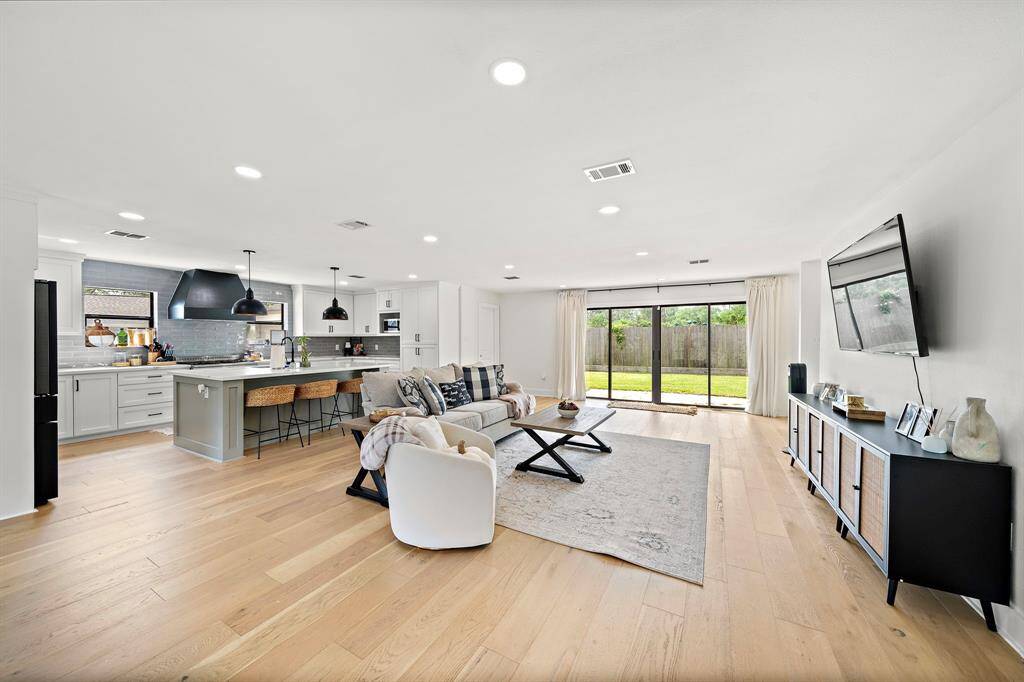 View of the openness of the living room and kitchen space