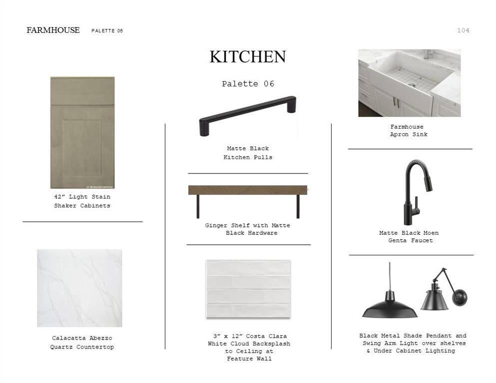 Farmhouse Look Palette 6: Kitchen Selection Sheet (*Artist rendering used for illustration purposes only.)