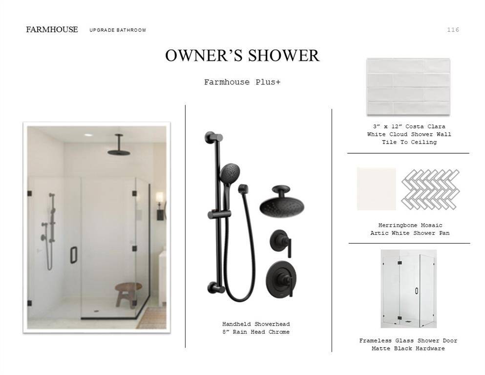 Farmhouse Look Palette 6: Primary Bathroom Selection Sheet (*Artist rendering used for illustration purposes only.)
