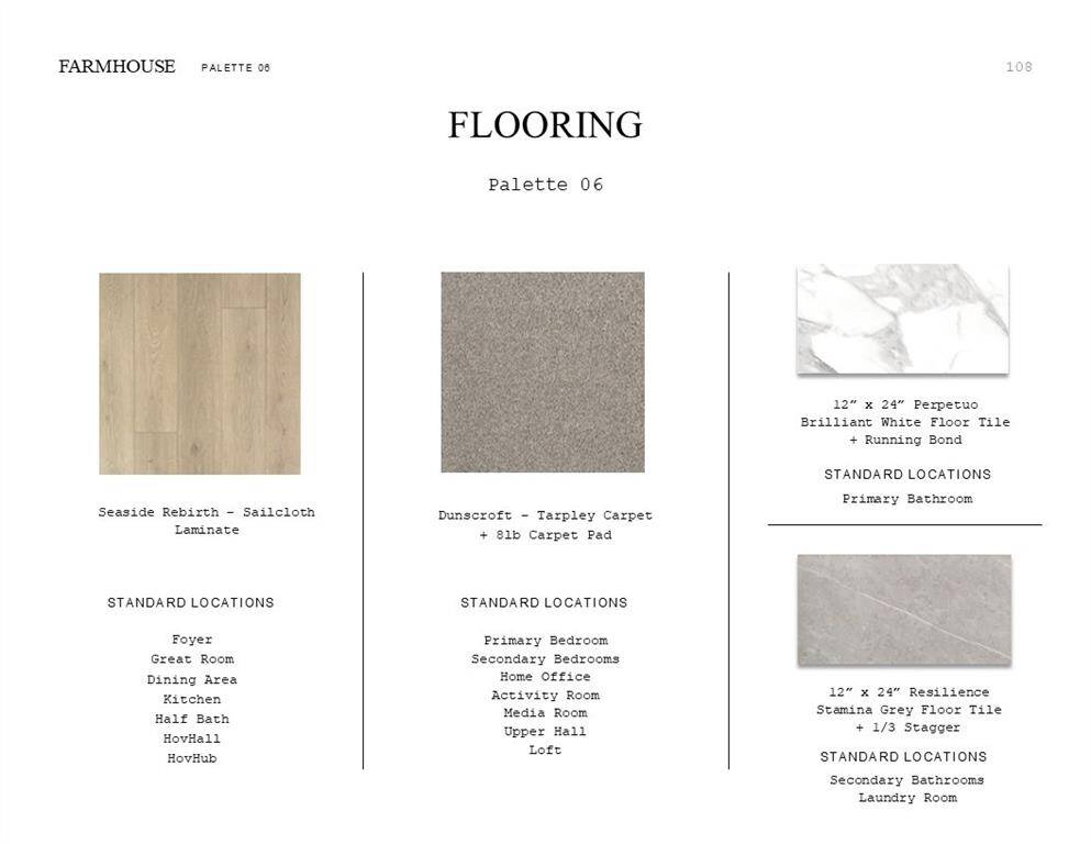Farmhouse Look Palette 6: Flooring Selection Sheet (*Artist rendering used for illustration purposes only.)
