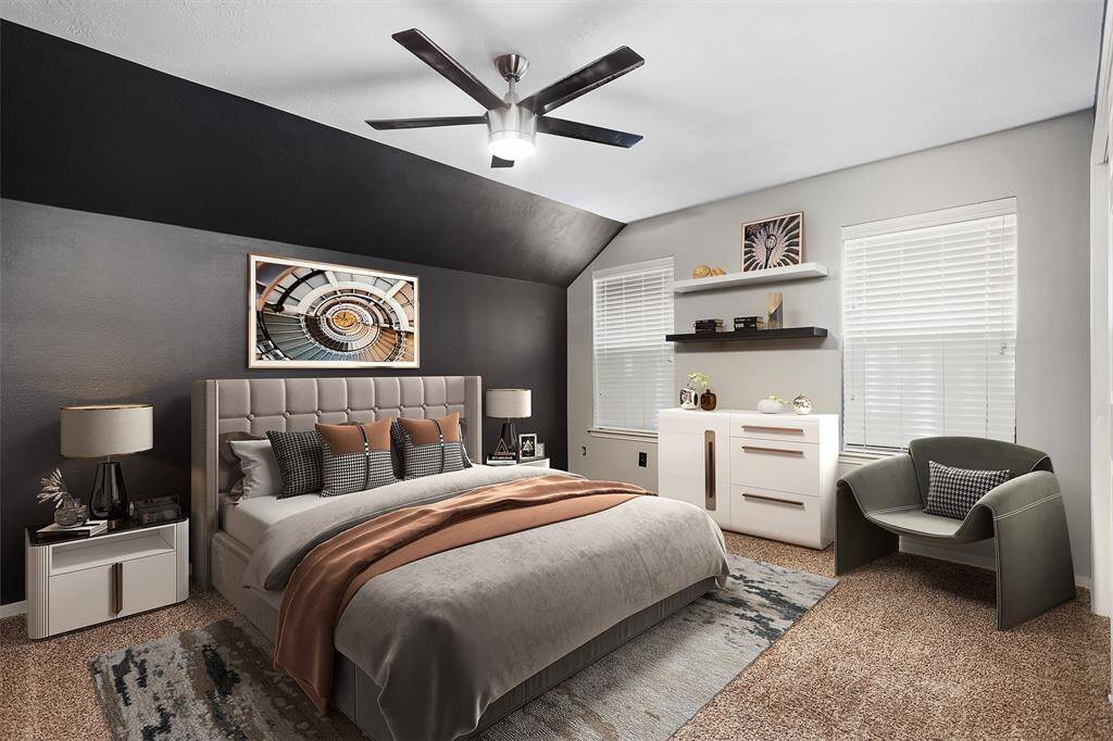 Largest of the 3 Bedrooms Upstairs Bedroom 4 Measures 15x12.  Virtually Staged as a Bedroom, but Could Easily Be Set Up as a Media Room with the Dark Walls & Blackout Curtains!