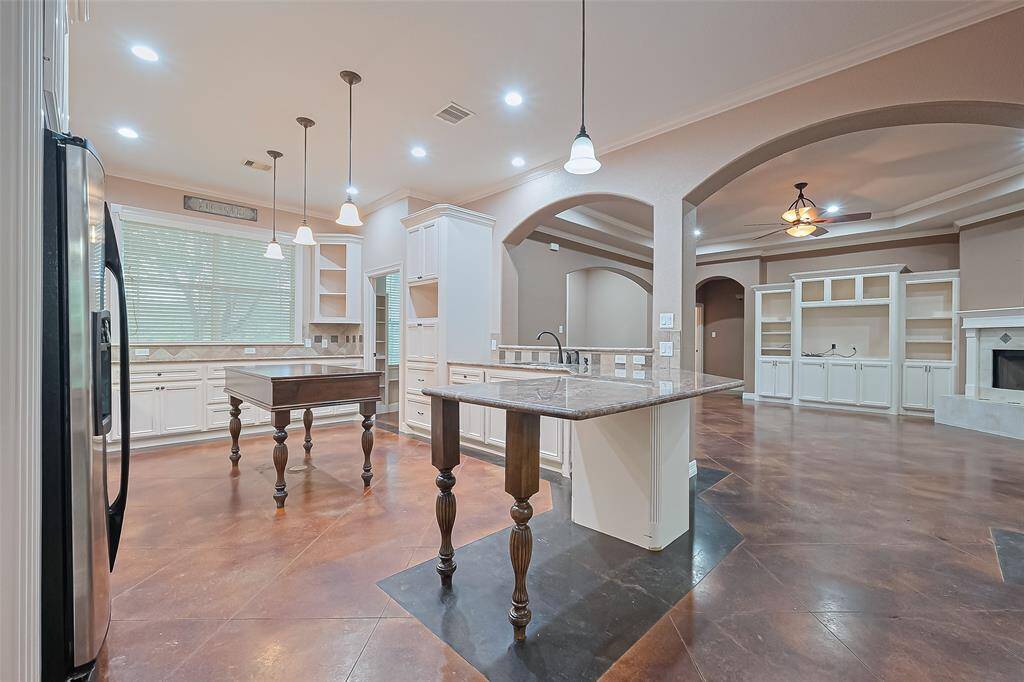 kitchen with bar and island